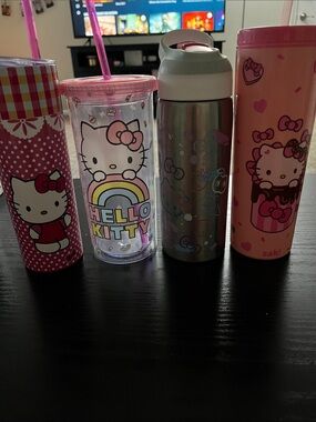 Hello Kitty Pink and Silver Tumbler Set with Character Art